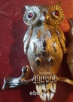 Mint Trio Of Owls VTG 1964 Book Piece Signed Crown Trifari Alfred Philippe Era