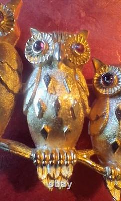 Mint Trio Of Owls VTG 1964 Book Piece Signed Crown Trifari Alfred Philippe Era