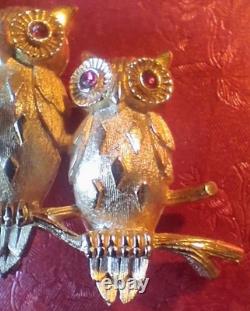 Mint Trio Of Owls VTG 1964 Book Piece Signed Crown Trifari Alfred Philippe Era