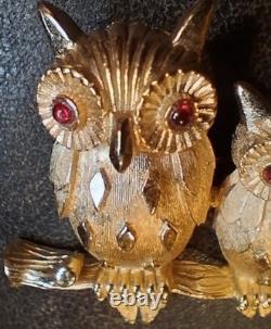 Mint Trio Of Owls VTG 1964 Book Piece Signed Crown Trifari Alfred Philippe Era