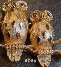 Mint Trio Of Owls VTG 1964 Book Piece Signed Crown Trifari Alfred Philippe Era