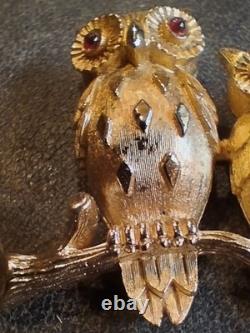 Mint Trio Of Owls VTG 1964 Book Piece Signed Crown Trifari Alfred Philippe Era