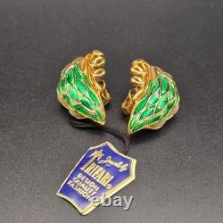 NOS VTG Crown Trifari Peas in a Pod Green Enamel Pearl Earrings Advertised Vogue