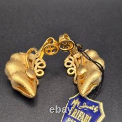 NOS VTG Crown Trifari Peas in a Pod Green Enamel Pearl Earrings Advertised Vogue