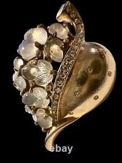 Philippe TRIFARI Floraleaf Moonstone Fruit Salad Heart Leaf Fur Clip Pin Brooch