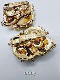 RAREST Vintage TRIFARI Faux Carved RHINESTONE Gold Tone EARRINGS Alfred Philippe