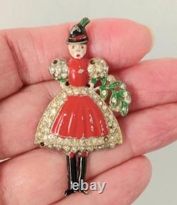 RARE 1939 Crown Trifari Alfred Philippe Helen ANTIQUE Swiss Girl Fur Pin