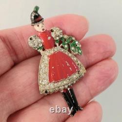 RARE 1939 Crown Trifari Alfred Philippe Helen ANTIQUE Swiss Girl Fur Pin
