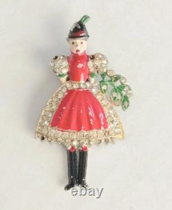 RARE 1939 Crown Trifari Alfred Philippe Helen ANTIQUE Swiss Girl Fur Pin