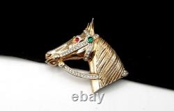 RARE 1940s CROWN TRIFARI A. PHILIPPE CABOCHON & RHINESTONE HORSE HEAD BROOCH