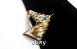 RARE 1940s CROWN TRIFARI A. PHILIPPE CABOCHON & RHINESTONE HORSE HEAD BROOCH