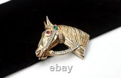 RARE 1940s CROWN TRIFARI A. PHILIPPE CABOCHON & RHINESTONE HORSE HEAD BROOCH