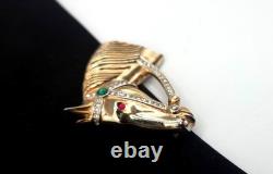 RARE 1940s CROWN TRIFARI A. PHILIPPE CABOCHON & RHINESTONE HORSE HEAD BROOCH