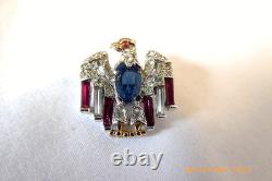 RARE 1940s CROWN TRIFARI PATRIOTIC AMERICAN EAGLE RHINESTONE PIN