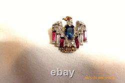 RARE 1940s CROWN TRIFARI PATRIOTIC AMERICAN EAGLE RHINESTONE PIN