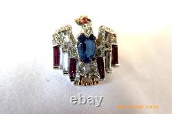 RARE 1940s CROWN TRIFARI PATRIOTIC AMERICAN EAGLE RHINESTONE PIN