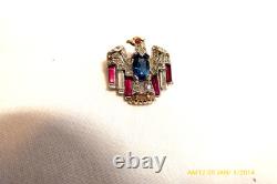 RARE 1940s CROWN TRIFARI PATRIOTIC AMERICAN EAGLE RHINESTONE PIN