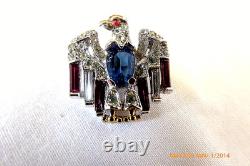 RARE 1940s CROWN TRIFARI PATRIOTIC AMERICAN EAGLE RHINESTONE PIN