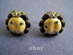 RARE 1942 Trifari MING ELEPHANT Alfred Philippe EARRINGS Pearl Belly Rhinestones