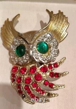 RARE 1960'S TRIFARI Alfred Philippe'FIREBIRDS' Rhinestones Owl Brooch Pin