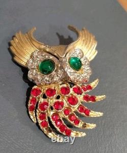 RARE 1960'S TRIFARI Alfred Philippe'FIREBIRDS' Rhinestones Owl Brooch Pin
