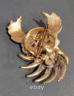 RARE 1960'S TRIFARI Alfred Philippe'FIREBIRDS' Rhinestones Owl Brooch Pin
