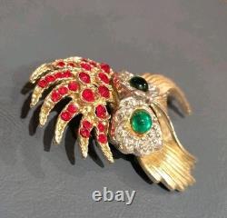 RARE 1960'S TRIFARI Alfred Philippe'FIREBIRDS' Rhinestones Owl Brooch Pin