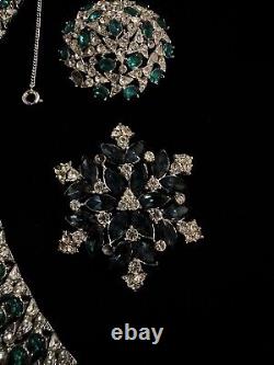 RARE ALFRED PHILIPPE CROWN TRIFARI Teal Cluster Brooch Pin Necklace Lot