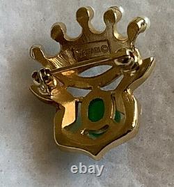 RARE A. Philippe Trifari Crown Pin Faux Pearls, Red Coronation Ribbon, Green Cab