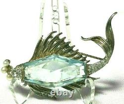 RARE Alfred Philippe Crown Trifari Sterling Silver Gold Wash Figural Fish Brooch