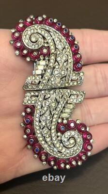 RARE Alfred Philippe Trifari Art Deco Pink Rhinestone Dress Clip-Mates READ