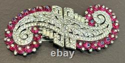 RARE Alfred Philippe Trifari Art Deco Pink Rhinestone Dress Clip-Mates READ