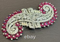 RARE Alfred Philippe Trifari Art Deco Pink Rhinestone Dress Clip-Mates READ