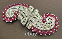 RARE Alfred Philippe Trifari Art Deco Pink Rhinestone Dress Clip-Mates READ