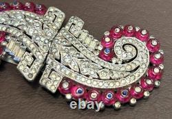 RARE Alfred Philippe Trifari Art Deco Pink Rhinestone Dress Clip-Mates READ