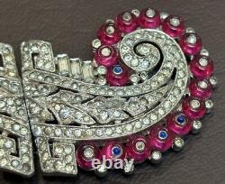 RARE Alfred Philippe Trifari Art Deco Pink Rhinestone Dress Clip-Mates READ