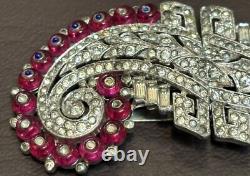 RARE Alfred Philippe Trifari Art Deco Pink Rhinestone Dress Clip-Mates READ