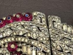 RARE Alfred Philippe Trifari Art Deco Pink Rhinestone Dress Clip-Mates READ