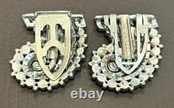 RARE Alfred Philippe Trifari Art Deco Pink Rhinestone Dress Clip-Mates READ