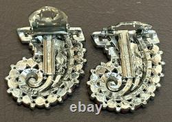 RARE Alfred Philippe Trifari Art Deco Pink Rhinestone Dress Clip-Mates READ