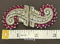 RARE Alfred Philippe Trifari Art Deco Pink Rhinestone Dress Clip-Mates READ