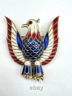 RARE Alfred Philippe Trifari Crown Patriotic American Eagle Bird Brooch 1940s