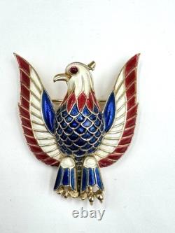 RARE Alfred Philippe Trifari Crown Patriotic American Eagle Bird Brooch 1940s