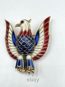 RARE Alfred Philippe Trifari Crown Patriotic American Eagle Bird Brooch 1940s