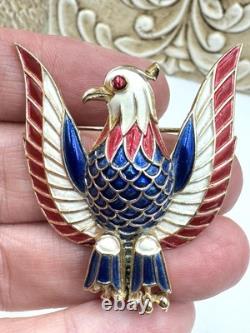 RARE Alfred Philippe Trifari Crown Patriotic American Eagle Bird Brooch 1940s