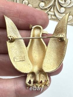RARE Alfred Philippe Trifari Crown Patriotic American Eagle Bird Brooch 1940s