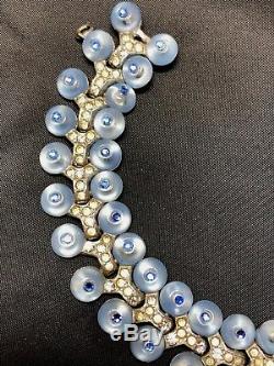 RARE Art Deco Alfred Philippe Crown Trifari Blue Moonstone Beads Bracelet