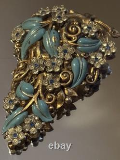 RARE Crown Trifari Alfred Philippe Enamel Flower Bouquet Deco Fur Dress Pin Clip