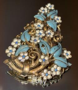 RARE Crown Trifari Alfred Philippe Enamel Flower Bouquet Deco Fur Dress Pin Clip