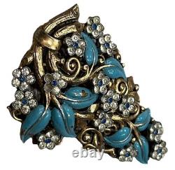 RARE Crown Trifari Alfred Philippe Enamel Flower Bouquet Deco Fur Dress Pin Clip